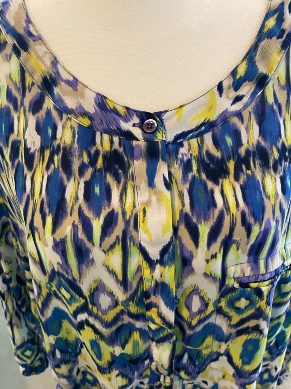 NYDJ Vibrant Ikat-Print Blouse in Blue, Yellow & Green - Picture 2 of 15